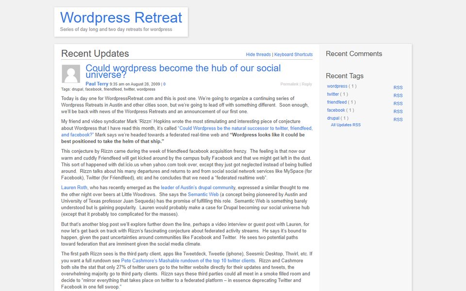 Peak-activity snapshot of wordpressretreat.com from Sep 24, 2009